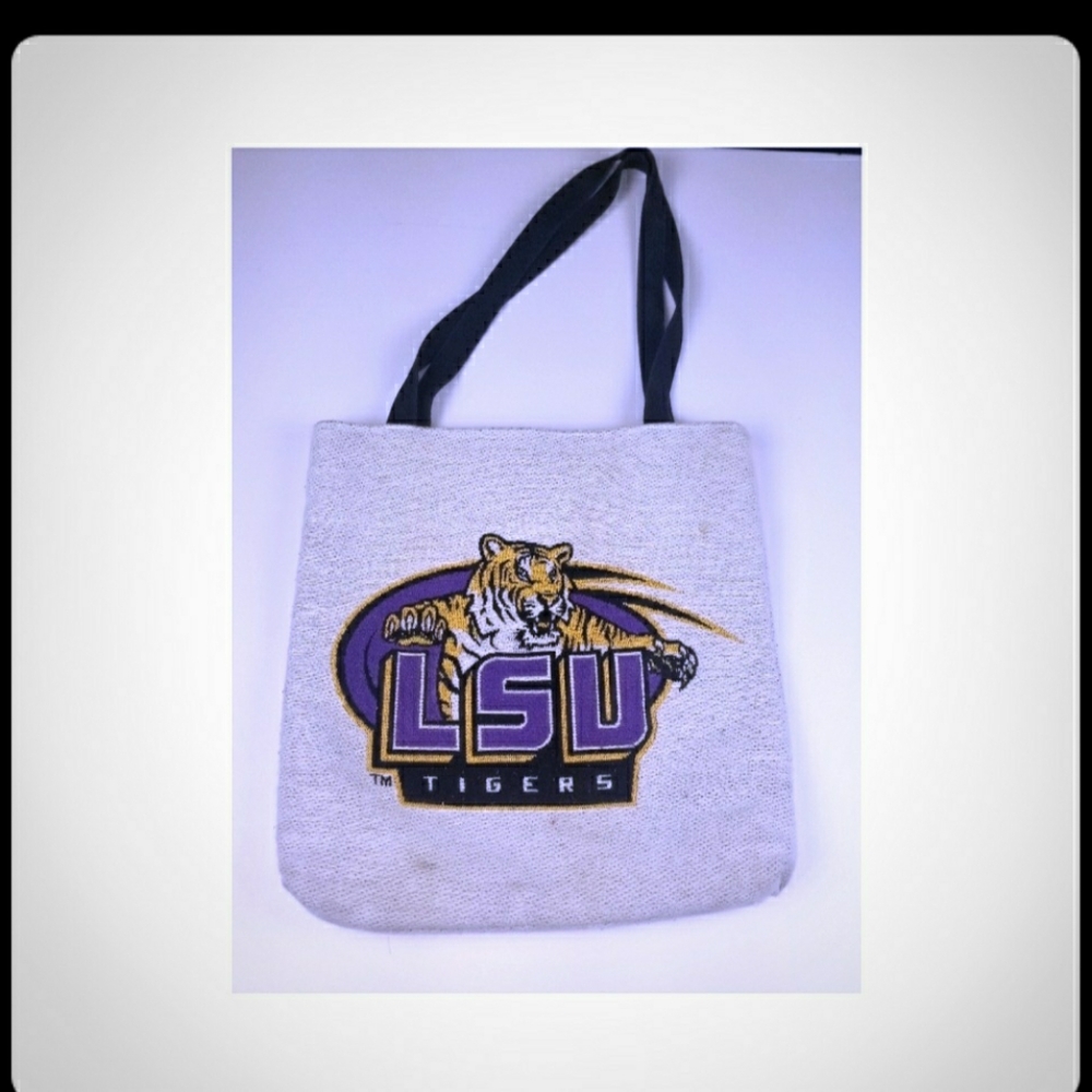 LSU burlap inspired tote bag purse #278